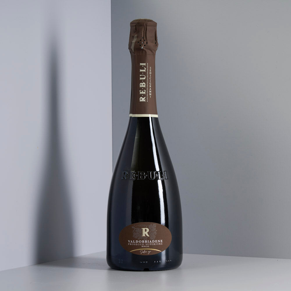flasche rebuli prosecco superiore mit braunem etikett