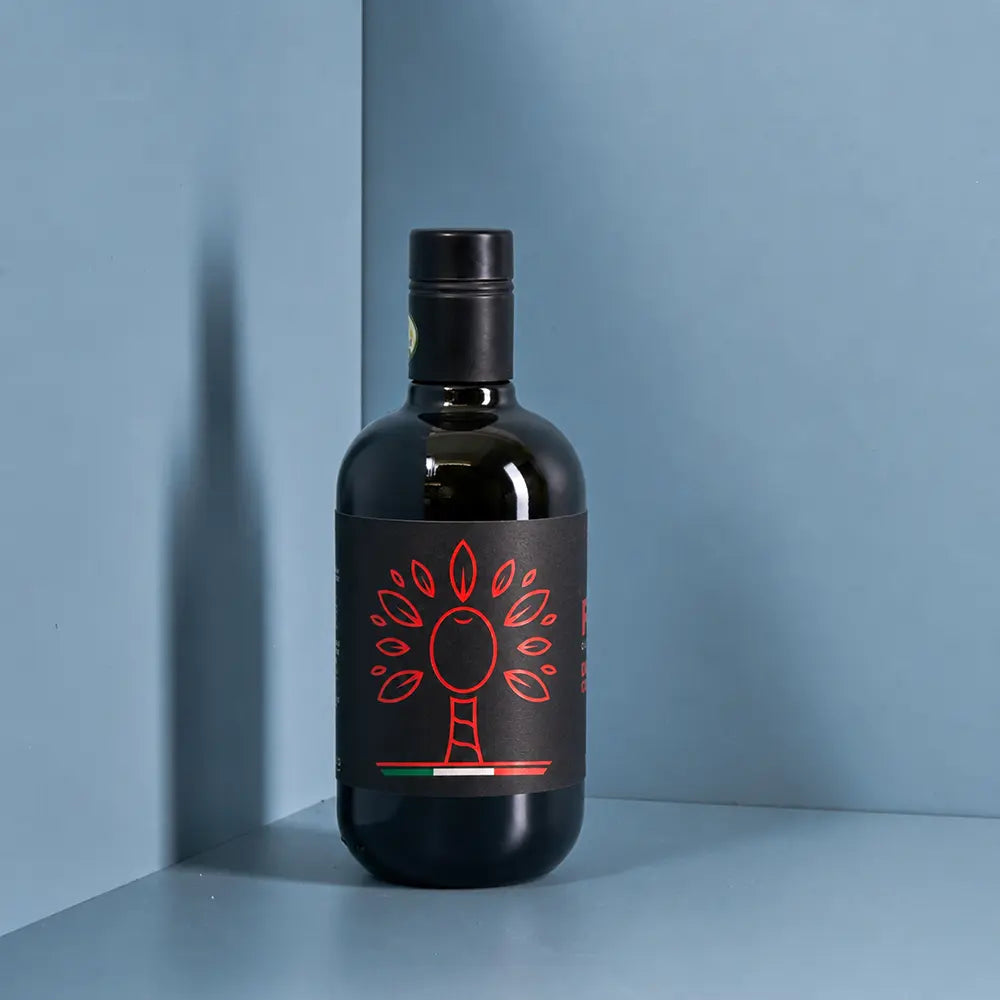 flasche pregio olivenoel mit olivenbaum design italien