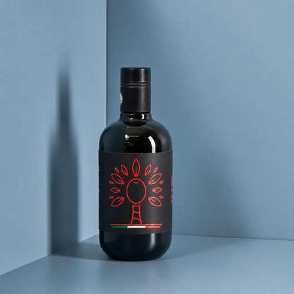 flasche pregio olivenoel mit olivenbaum design italien