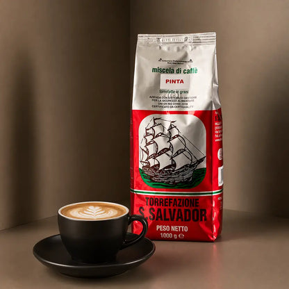 san salvador pinta espressobohnen mit cappuccino